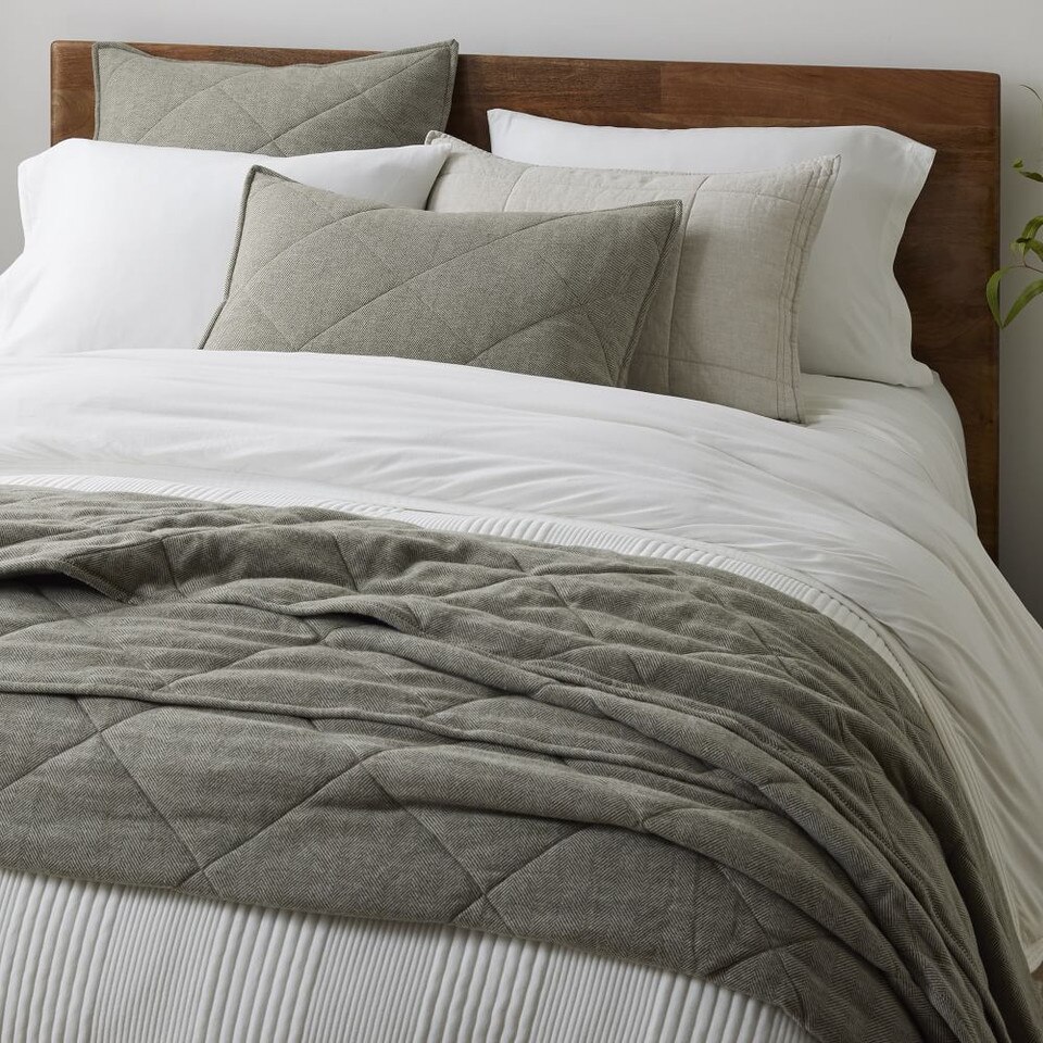Organic Flannel Herringbone Coverlet & Pillowcases West Elm UK